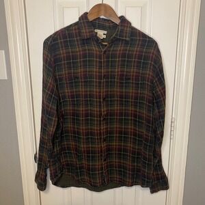 Carbon 2 Cobalt Mens Medium Plaid Button Down Shirt Green Red Cotton Flannel